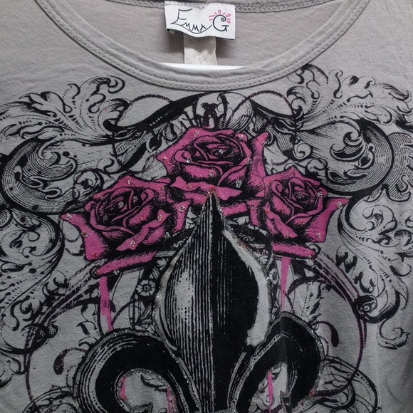 Emma G Gray And Black Pink Fleur De Lis Graphic And Long Sleeve Shirt - Picture 3 of 5